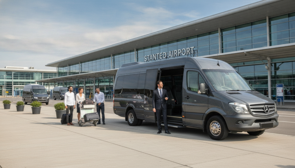 Navigating Stansted Airport: A Practical Guide for Group Departures. — executive minibus meeting a group at Stansted Airport