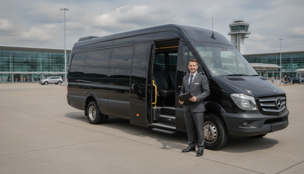 Seamless Hotel Transfers from Stansted: A Guide for Group Bookings. — executive minibus meeting a group at Stansted Airport