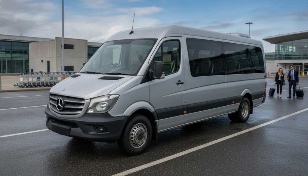 Small Corporate Groups: The Executive Minibus for Stansted Transfers. — executive minibus meeting a group at Stansted Airport