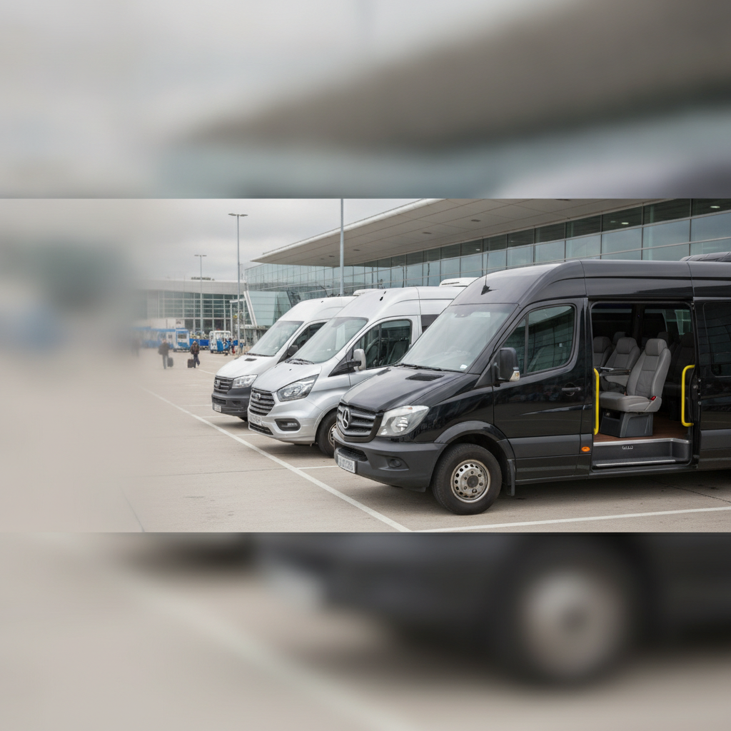 Our minibus Fleet for Stansted Transfers — executive minibus meeting a group at Stansted Airport