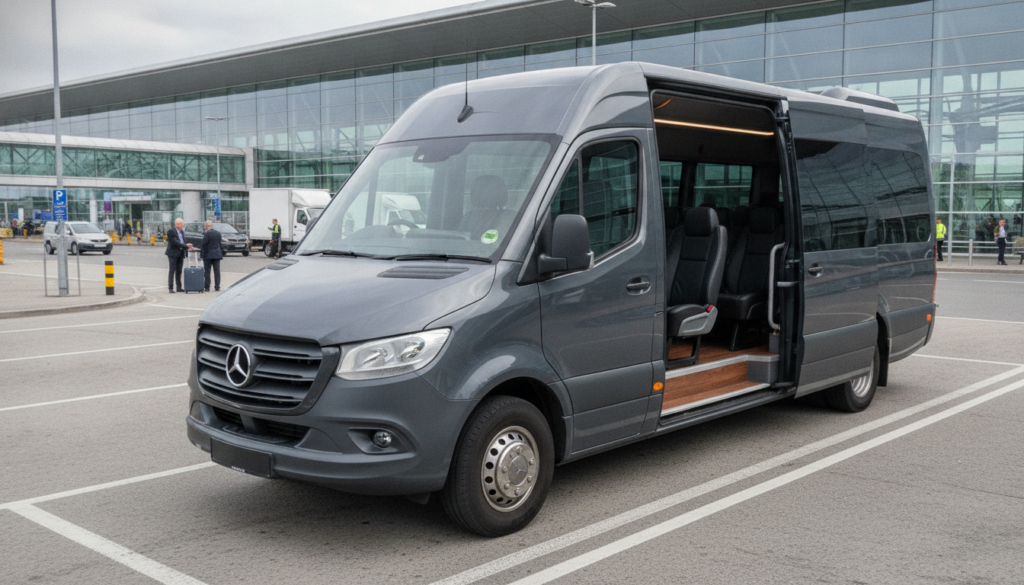 Reliable Stansted Transfers for Your Next Business Conference. — executive minibus meeting a group at Stansted Airport